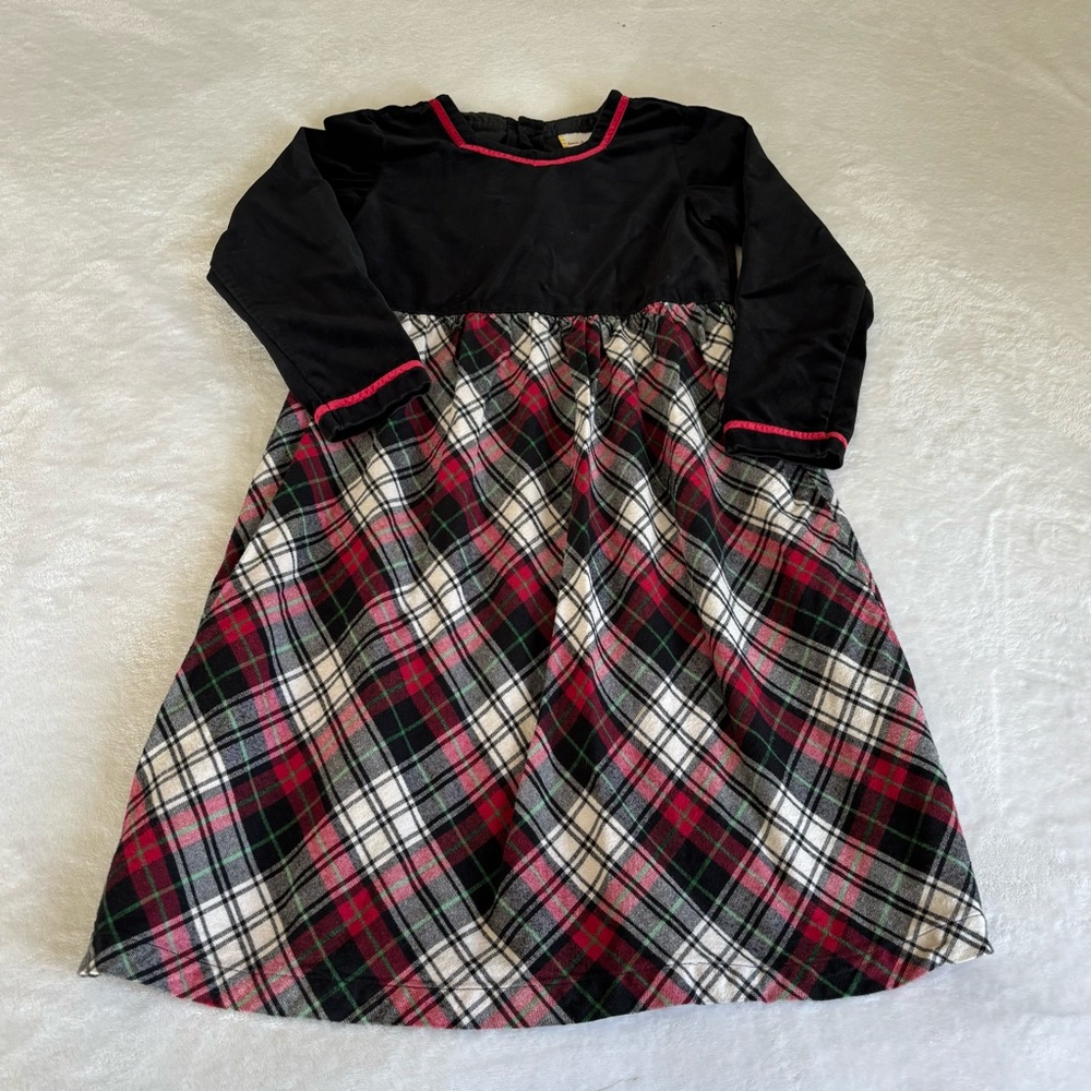 Hanna Andersson Holiday Black Velvet & Tartan Plaid Long Dress • Size 10
